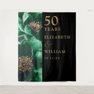 Green Floral Black Gold 50th Anniversary Backdrop