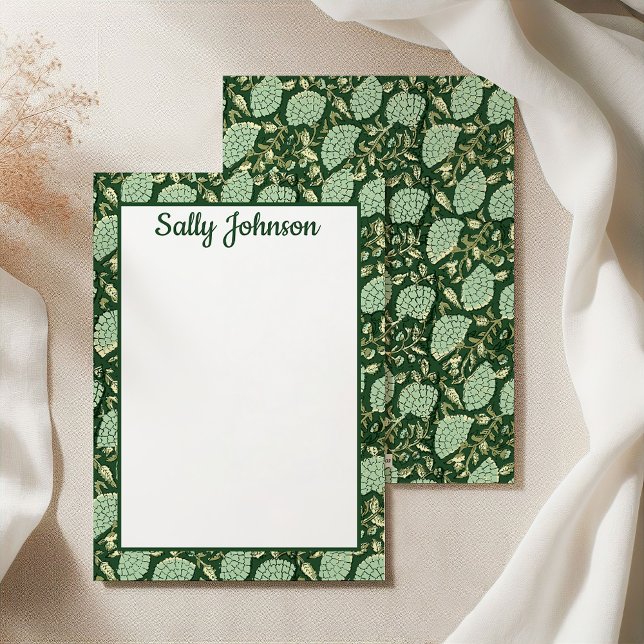Green Floral Block Print, Customized Stationery Thank You Card (Creator Uploaded)