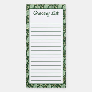 Green Floral Block Print Personalized Grocery Lis Magnetic Notepad