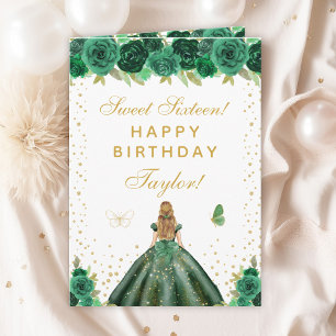 Green Floral Blonde Hair Girl Sweet Sixteen Card