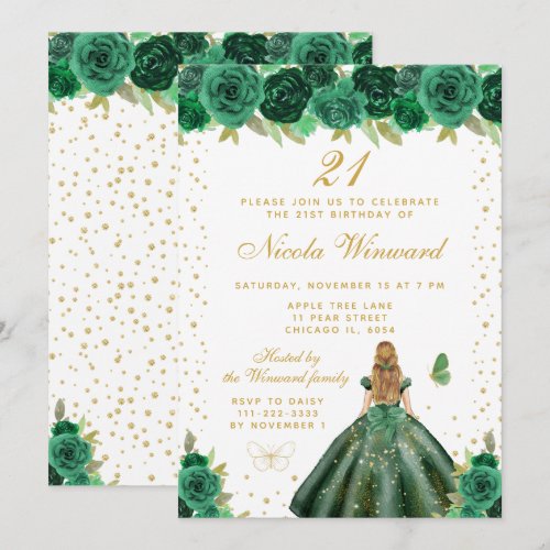 Green Floral Blonde Hair Princess Birthday Party