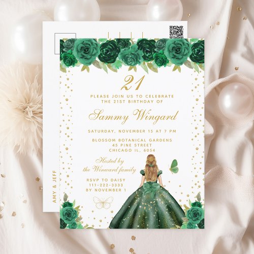 Green Floral Blonde Hair Princess Birthday Party Postcard