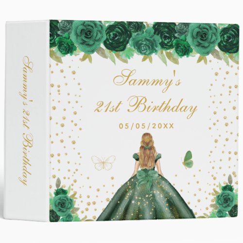 Green Floral Blonde Hair Princess Photo Album 3 Ring Binder