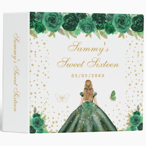 Green Floral Blonde Hair Princess Sweet Sixteen 3 Ring Binder