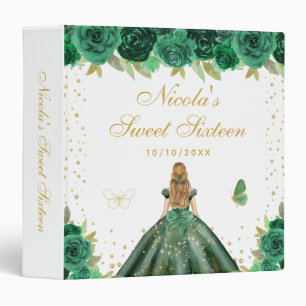 Green Floral Blonde Hair Princess Sweet Sixteen 3 Ring Binder