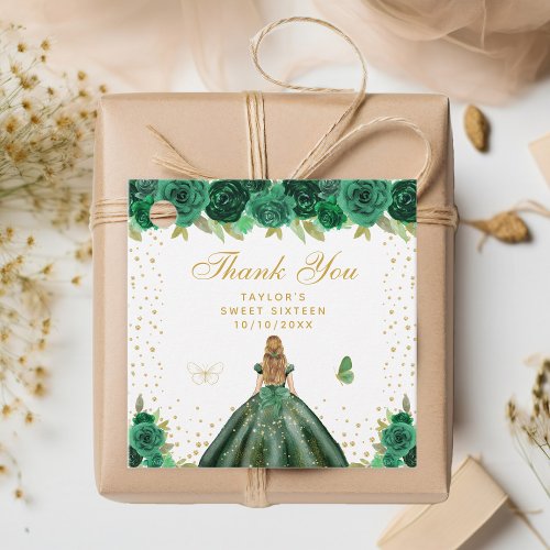 Green Floral Blonde Hair Princess Sweet Sixteen Favor Tags