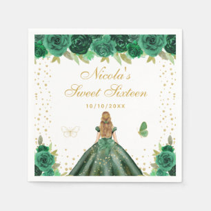 Green Floral Blonde Hair Princess Sweet Sixteen Napkins