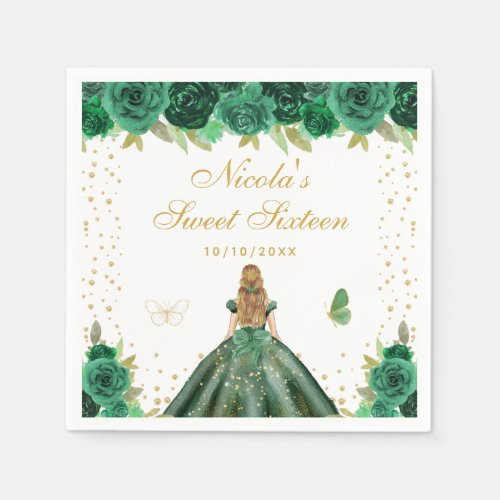 Green Floral Blonde Hair Princess Sweet Sixteen Napkins