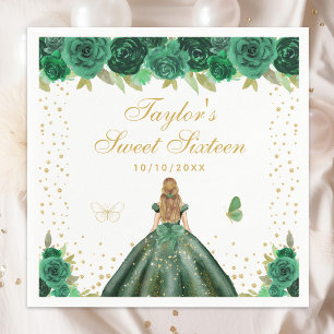 Green Floral Blonde Hair Princess Sweet Sixteen Napkins