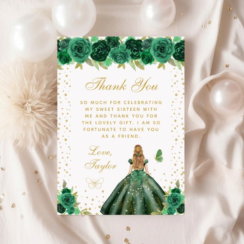 Green Floral Blonde Hair Princess Sweet Sixteen Thank You Card