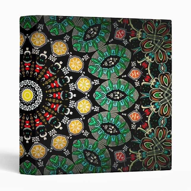 Green Floral Boho Ornate Mandala 3 Ring Binder (Front/Spine)