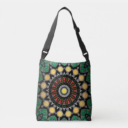 Green Floral Boho Ornate Mandala Crossbody Bag