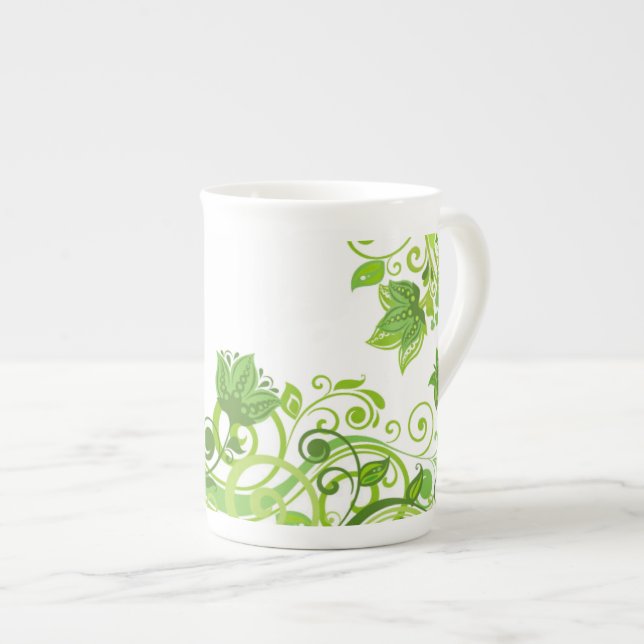 Green Floral Bone China Mug (Front Right)