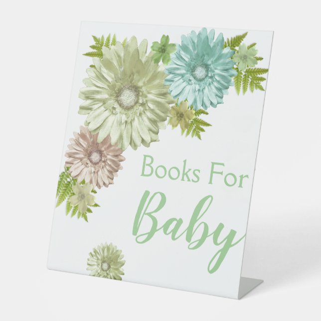 Green Floral Books for Baby Table Sign (Front)