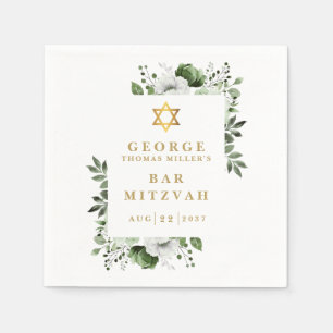Green Floral Botanical Bar Mitzvah Bat Mitzvah Napkins