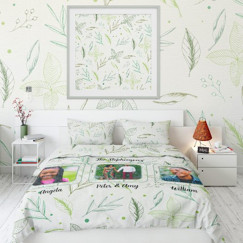 Green Floral Botanical Family Photo Collage Duvet Cover
