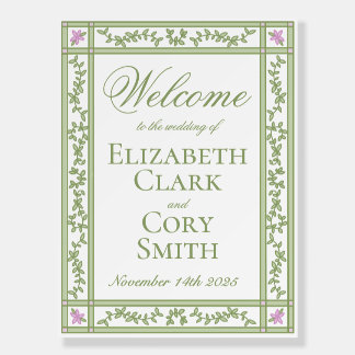 Green Floral Botanical Garden Wedding Welcome Sign