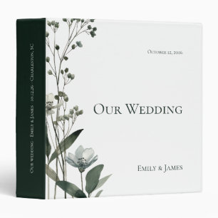 Green Floral Botanical Wedding 3 Ring Binder