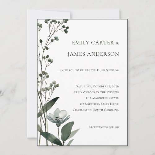 Green Floral Botanical Wedding Invitation