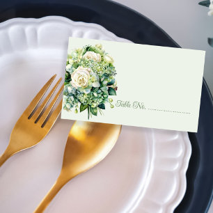 Green Floral Bouquet Wedding Escort Place Card