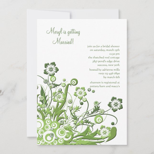 Green Floral Bridal Shower Invitation (Front)