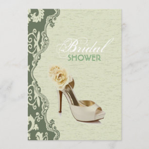 Green Floral bride shoes Bridal Shower Invitation