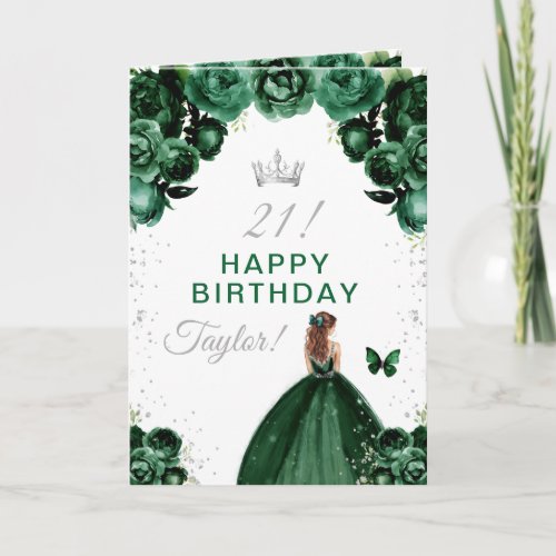 Green Floral Brown Hair Girl Happy Birthday