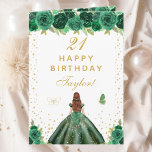 Green Floral Brown Hair Girl Happy Birthday Card<br><div class="desc">This elegant and glamorous birthday card can be personalized with a name or title such as daughter, granddaughter, niece, friend etc. The design features a beautiful princess with brown red hair and fair skin in a green ball gown. The text combines handwritten script and modern sans serif fonts for a...</div>