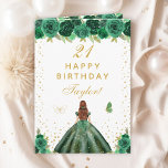 Green Floral Brown Hair Girl Happy Birthday Card<br><div class="desc">This elegant and glamorous birthday card can be personalized with a name or title such as daughter, granddaughter, niece, friend etc. The design features a beautiful princess with brown red hair and fair skin in a green ball gown. The text combines handwritten script and modern sans serif fonts for a...</div>