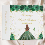 Green Floral Brown Hair Princess Sweet Sixteen 3 Ring Binder<br><div class="desc">This elegant and glamorous sweet sixteen binder is perfect as a party planner, photo album or guest book. The design features a beautiful princess with brown red hair and fair skin in a green ball gown. The text combines handwritten script and modern sans serif fonts for a classy and sophisticated...</div>
