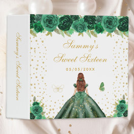 Green Floral Brown Hair Princess Sweet Sixteen 3 Ring Binder