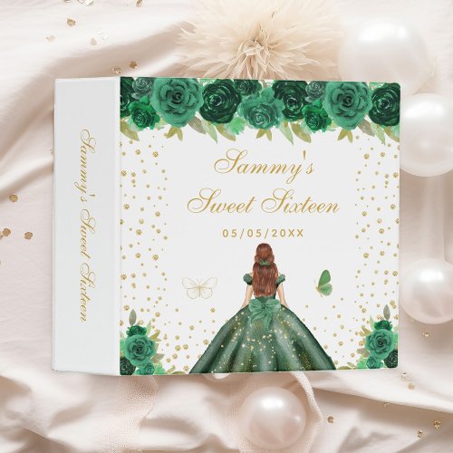 Green Floral Brown Hair Princess Sweet Sixteen 3 Ring Binder