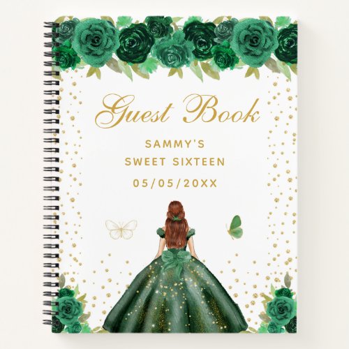 Green Floral Brown Hair Princess Sweet Sixteen Notebook