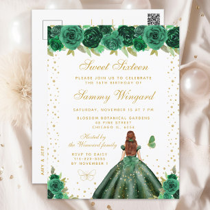 Green Floral Brown Hair Princess Sweet Sixteen Postcard