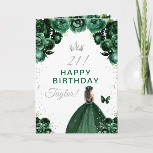 Green Floral Brunette Hair Girl Happy Birthday