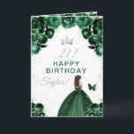 Green Floral Brunette Hair Girl Happy Birthday Card<br><div class="desc">This elegant and glamorous birthday card can be personalized with a name or title such as daughter, granddaughter, niece, friend etc. The design features a beautiful princess with brunette hair in a dark green ball gown. The text combines handwritten script and modern sans serif fonts for a classy and sophisticated...</div>