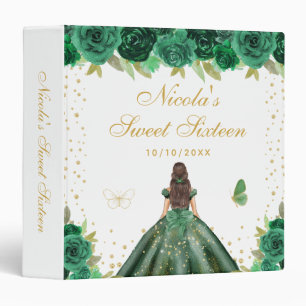 Green Floral Brunette Hair Princess Sweet Sixteen 3 Ring Binder