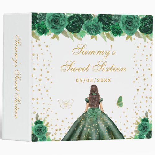 Green Floral Brunette Hair Princess Sweet Sixteen 3 Ring Binder