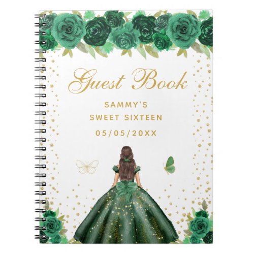 Green Floral Brunette Hair Princess Sweet Sixteen Notebook