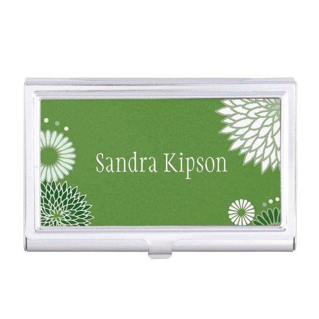 Green Floral Business Card Holder (Front)