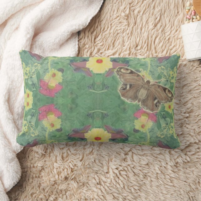 Green Floral Butterfly Accent Pillow (Blanket)