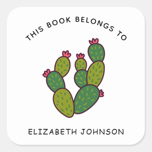 Green Floral Cactus Succulent Cacti Kids Bookplate