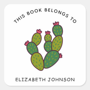 Green Floral Cactus Succulent Cacti Kids Bookplate