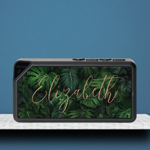 Green Floral Calligraphy Script Personalized Name Bluetooth Speaker