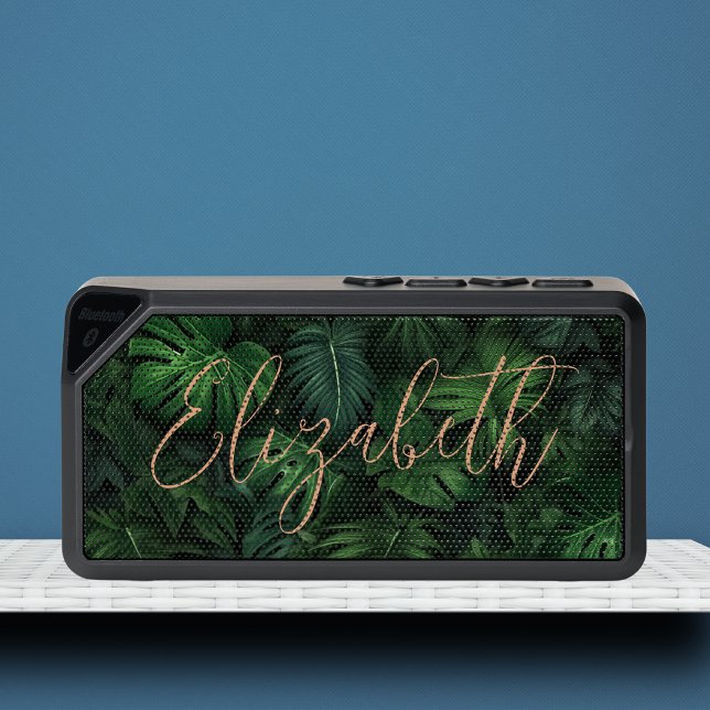 Green Floral Calligraphy Script Personalized Name Bluetooth Speaker (Creator Uploaded)
