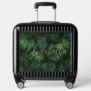 Green Floral Calligraphy Script Personalized Name Luggage