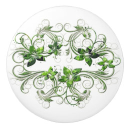 Green Floral Ceramic Cabinet Knob
