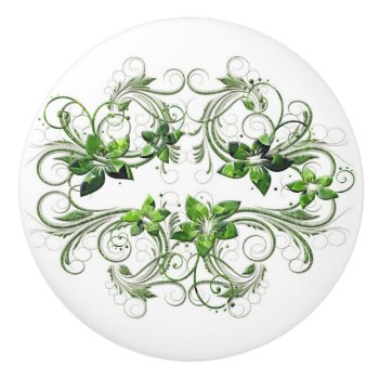 Green Floral Ceramic Cabinet Knob by photographybydebbie at Zazzle