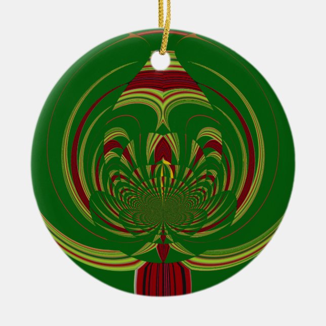 Green Floral Ceramic Ornament (Front)