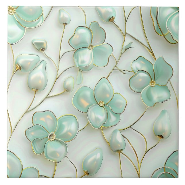 Green Floral Ceramic Tile (Front)